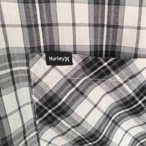 Hurley Black and White Plaid Button Up Shirt - XL - Picture 3 of 6